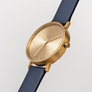 B60 Watch, Gold Case, Gold Dial, Leather Strap