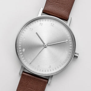 B60 Watch, Silver Case, Silver Dial, Leather Strap