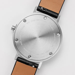 B60 Watch, Silver Case, silver Dial, Leather Strap - Black