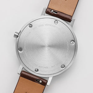 B60 Watch, Silver Case, Silver Dial, Leather Strap