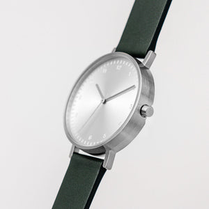 B60 Watch, Silver Case, Silver Dial, Leather Strap