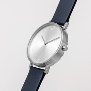 B60 Watch, Silver Case, Silver Dial, Leather Strap