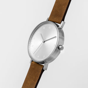 B60 Watch, Silver Case, Silver Dial, Leather Strap