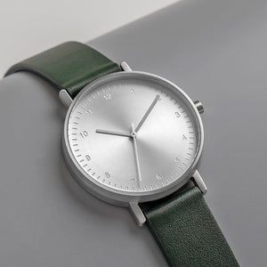 B60 Watch, Silver Case, Silver Dial, Leather Strap