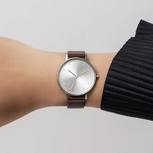 B60 Watch, Silver Case, Silver Dial, Leather Strap