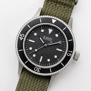 C01 Watch, Matte Silver Case, Black Dial, Sapphire Crystal Glass, Luminous, Nylon Strap