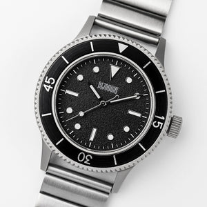 C01 Watch, Matte Silver Case, Black Dial, Sapphire Crystal Glass, Luminous, Stainless Steel Strap