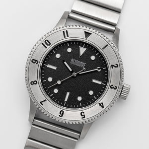 C01 Watch, Brushed Silver Case, Black Dial, Sapphire Crystal Glass, Luminous, Stainless Steel Strap