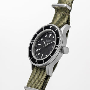 C01 Watch, Matte Silver Case, Black Dial, Sapphire Crystal Glass, Luminous, Nylon Strap