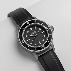 C01 Watch, Matte Silver Case, Black Dial, Sapphire Crystal Glass, Luminous, Fluoroelastomer Strap