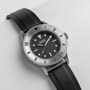 C01 Watch, Brushed Silver Case, Black Dial, Sapphire Crystal Glass, Luminous, Fluoroelastomer Strap