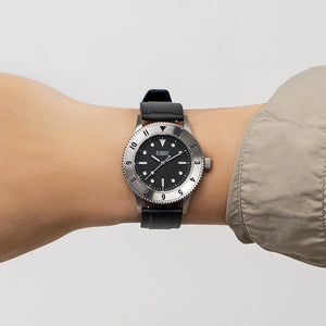 C01 Watch, Brushed Silver Case, Black Dial, Sapphire Crystal Glass, Luminous, Fluoroelastomer Strap