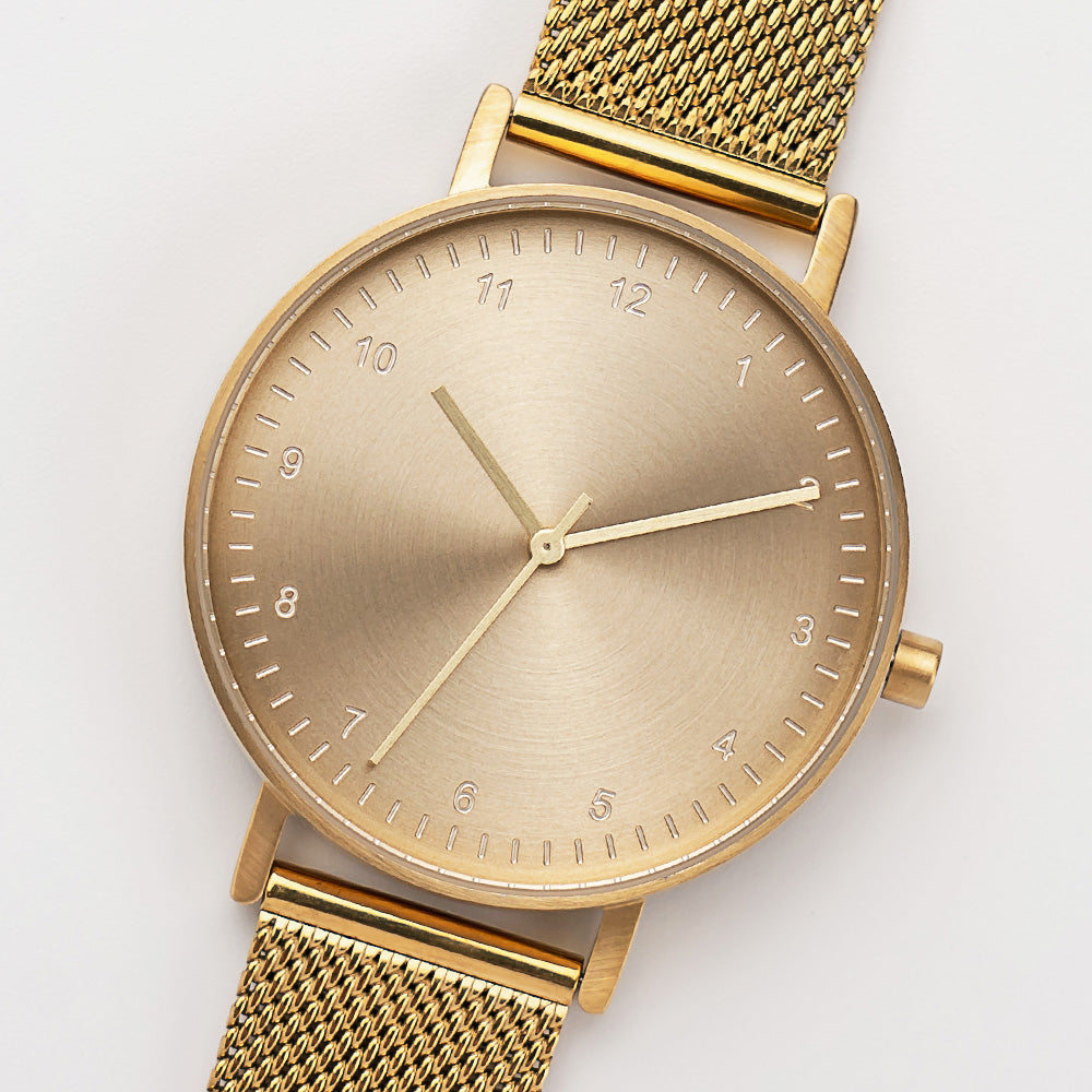 B60 Watch, Gold Case, Gold Dial, Stainless Steel Mesh Strap