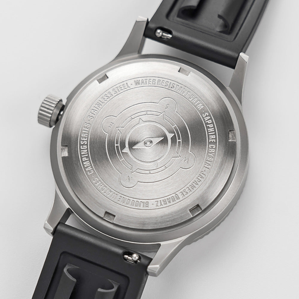 C01 Watch, Brushed Silver Case, Black Dial, Sapphire Crystal Glass, Luminous, Rubber Strap