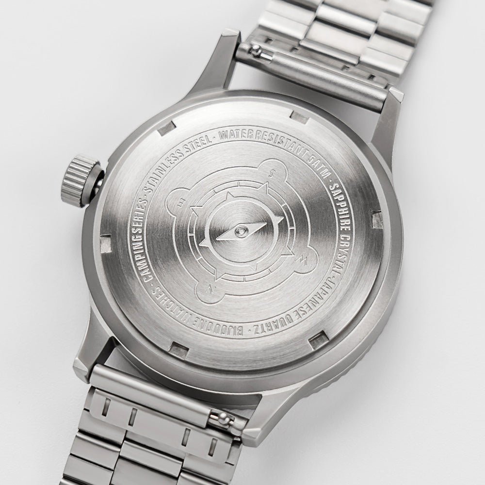 C01 Watch, Matte Silver Case, Black Dial, Sapphire Crystal Glass, Luminous, Stainless Steel Strap