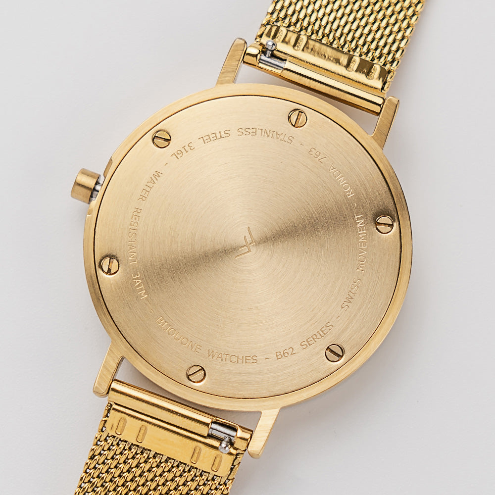 B60 Watch, Gold Case, Gold Dial, Stainless Steel Mesh Strap