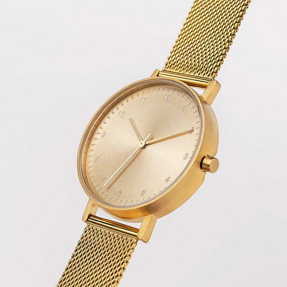 B60 Watch, Gold Case, Gold Dial, Stainless Steel Mesh Strap