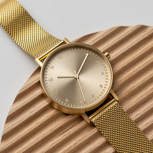 B60 Watch, Gold Case, Gold Dial, Stainless Steel Mesh Strap