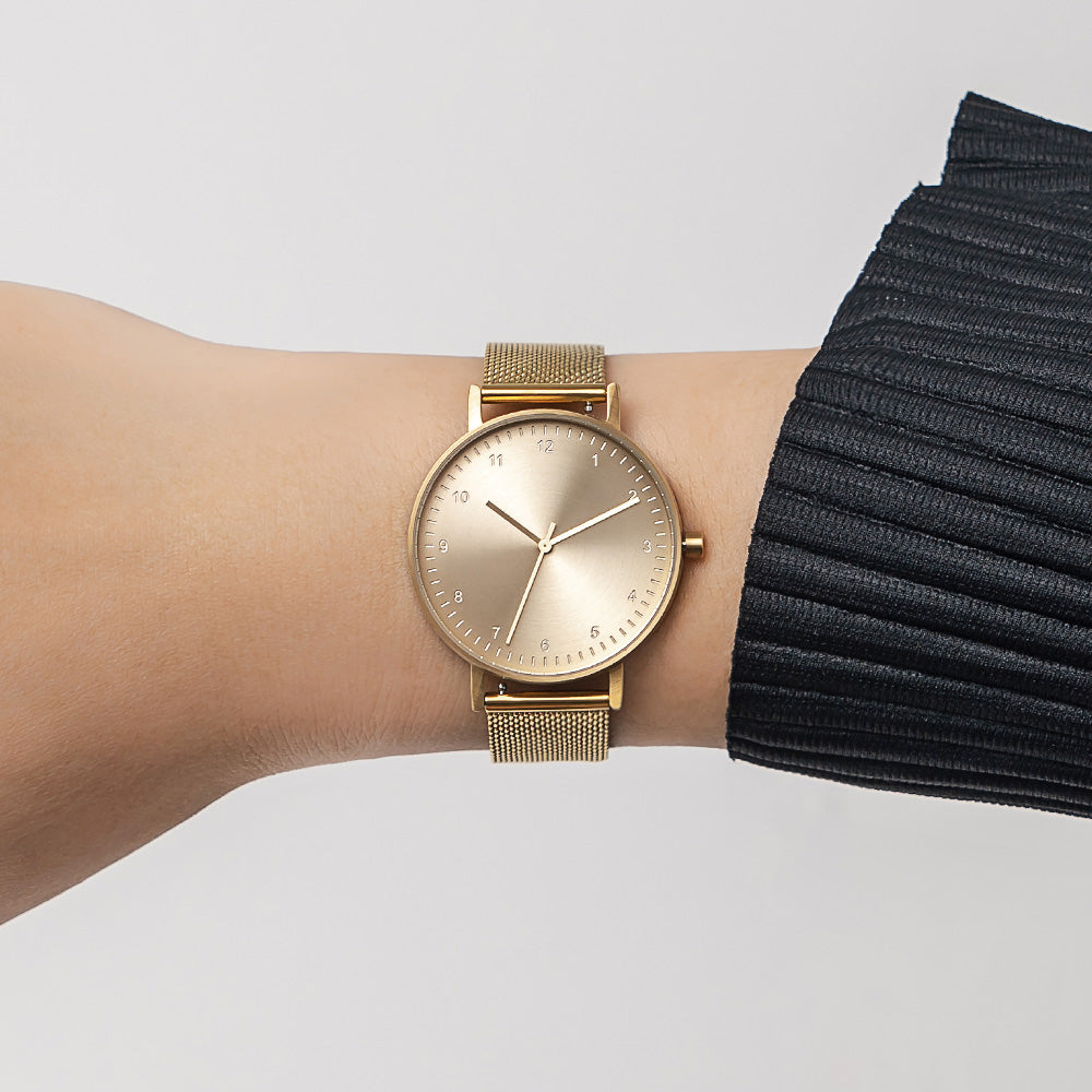 B60 Watch, Gold Case, Gold Dial, Stainless Steel Mesh Strap