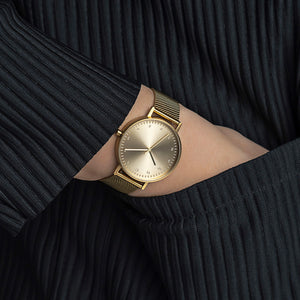 B60 Watch, Gold Case, Gold Dial, Stainless Steel Mesh Strap