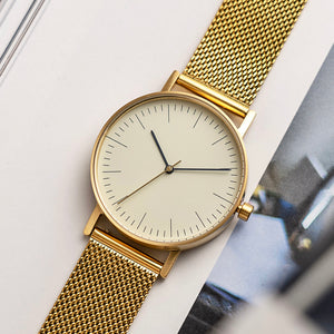 B001 Watch, Gold Case, Off White Dial, Gold Stainless Steel Mesh Strap