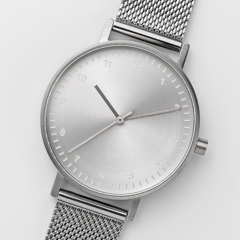 B60 Watch, Silver Case, Silver Dial, Stainless Steel Mesh Strap