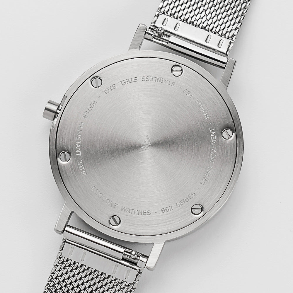 B60 Watch, Silver Case, Silver Dial, Stainless Steel Mesh Strap
