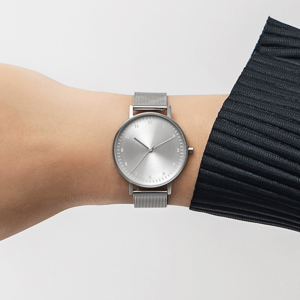 B60 Watch, Silver Case, Silver Dial, Stainless Steel Mesh Strap