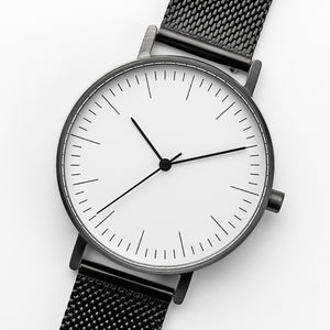 B001 Watch, Gunmetal Case, White Dial, Black Stainless Steel Mesh Strap