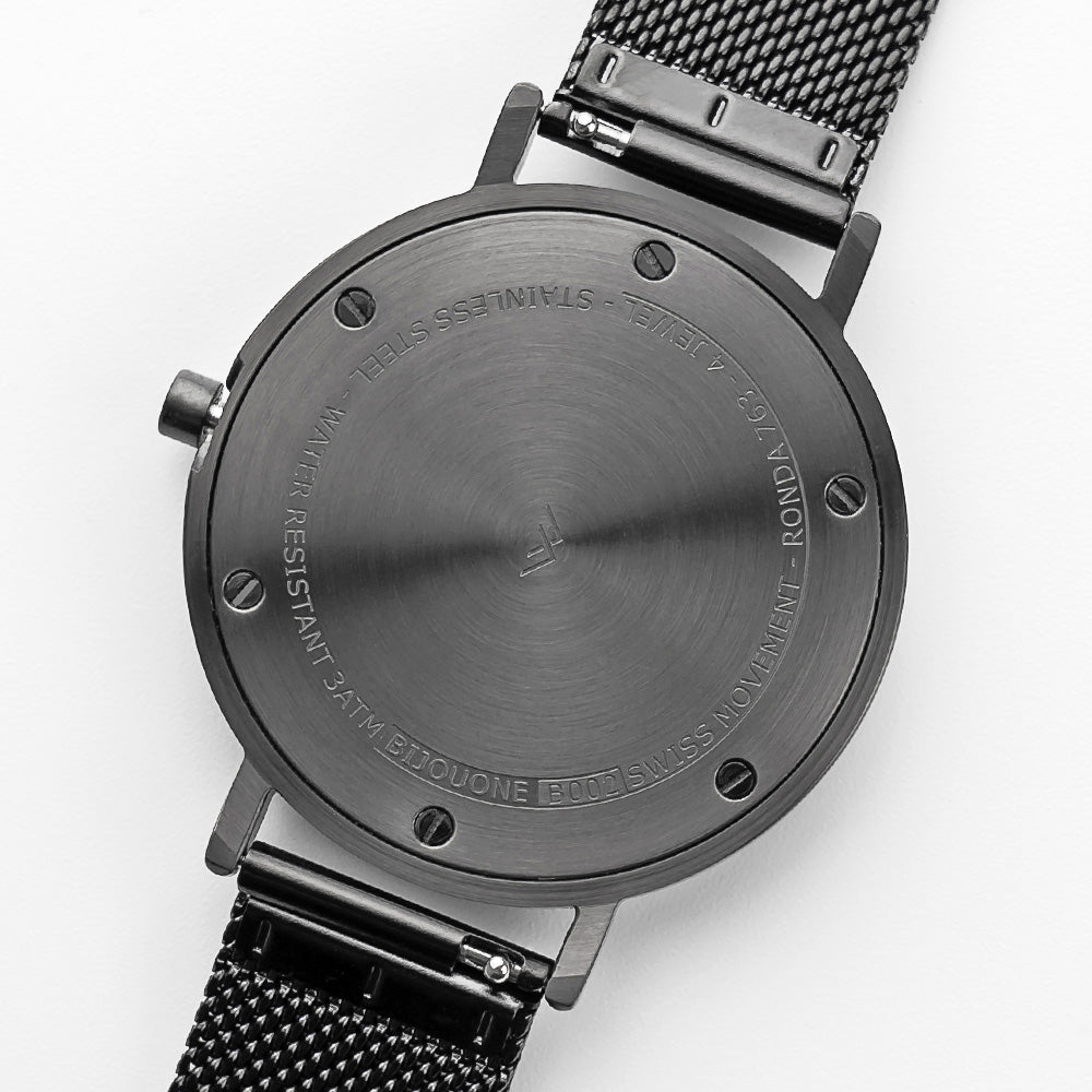 B001 Watch, Gunmetal Case, White Dial, Black Stainless Steel Mesh Strap
