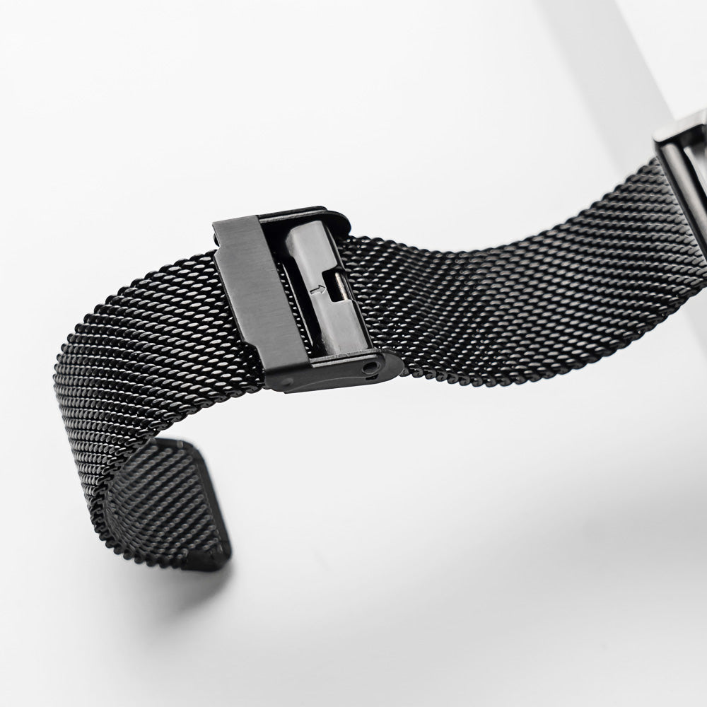 B001 Watch, Gunmetal Case, White Dial, Black Stainless Steel Mesh Strap