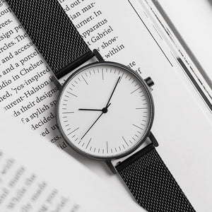 B001 Watch, Gunmetal Case, White Dial, Black Stainless Steel Mesh Strap