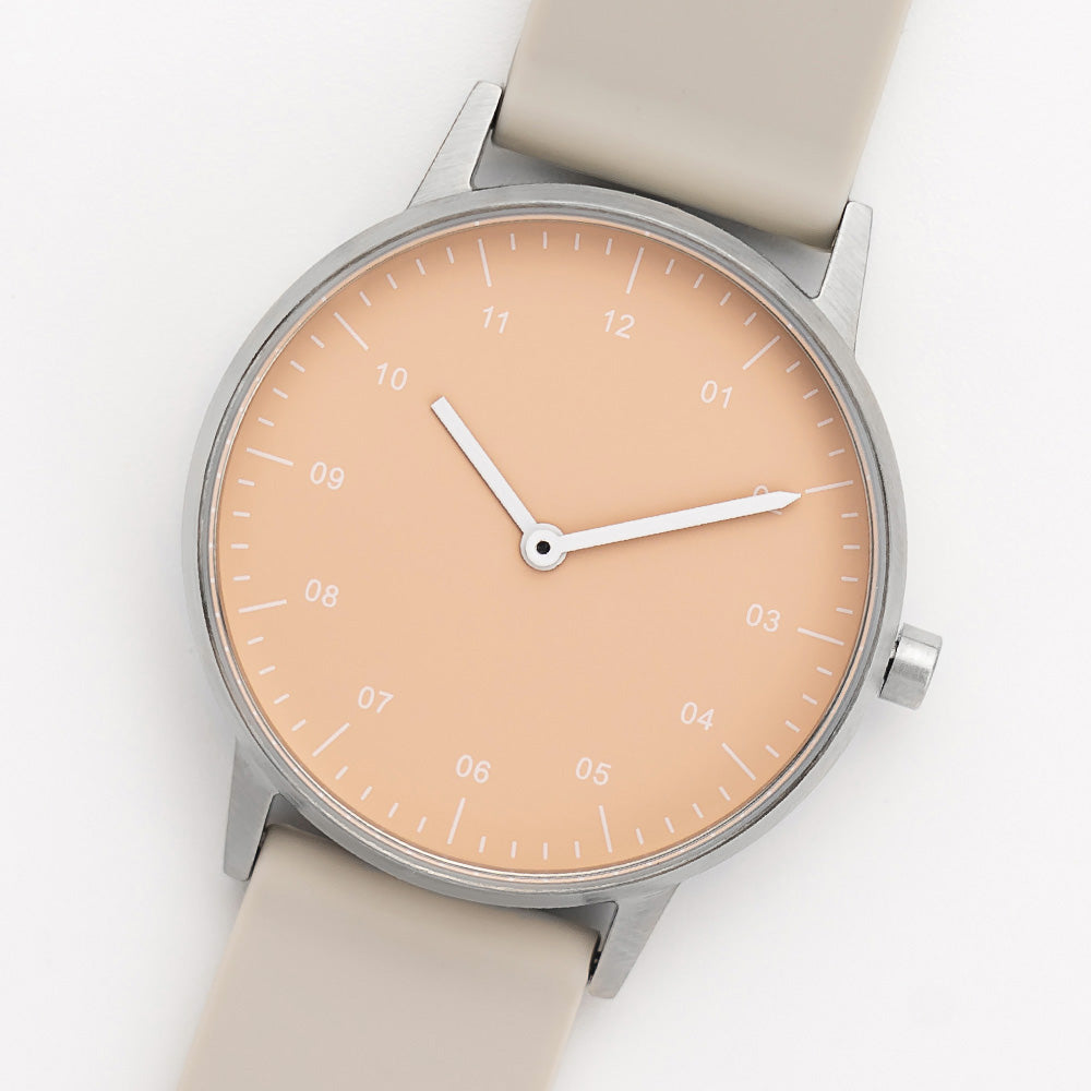 B40 Watch, Silver Case, Nude Pink Dial, Rubber Strap - Beige