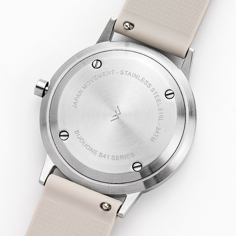 B40 Watch, Silver Case, Nude Pink Dial, Rubber Strap - Beige