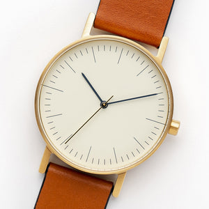 B001 Watch, Gold Case, Off White Dial, Leather Strap - Tan