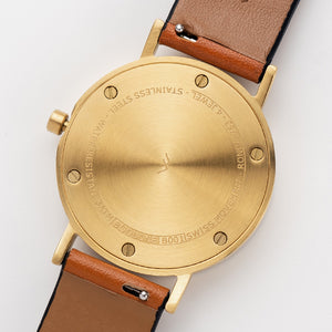 B001 Watch, Gold Case, Off White Dial, Leather Strap - Tan