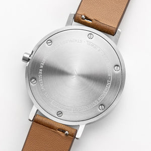 B001 Watch, Silver Case, Off White Dial, Leather Strap - Brown Suede - BIJOUONE