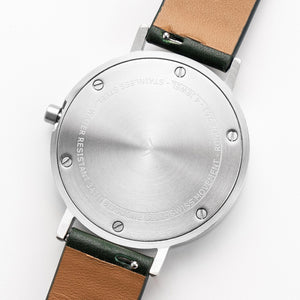 B001 Watch, Silver Case, Off White Dial, Leather Strap