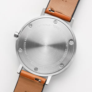 B001 Watch, Silver Case, Off White Dial, Leather Strap - Tan