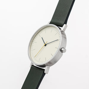 B001 Watch, Silver Case, Off White Dial, Leather Strap