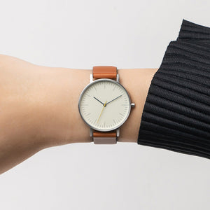 B001 Watch, Silver Case, Off White Dial, Leather Strap