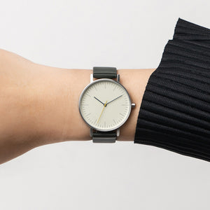 B001 Watch, Silver Case, Off White Dial, Leather Strap