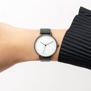 B001 Watch, Gunmetal Case, White Dial, Leather Strap