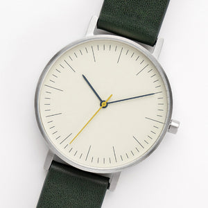 B001 Watch, Silver Case, Off White Dial, Leather Strap