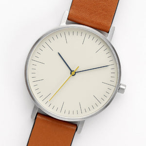 B001 Watch, Silver Case, Off White Dial, Leather Strap