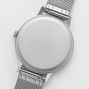 B70 Watch, Silver Case, Beige Dial, Calendar, Luminous, Stainless Steel Mesh Strap