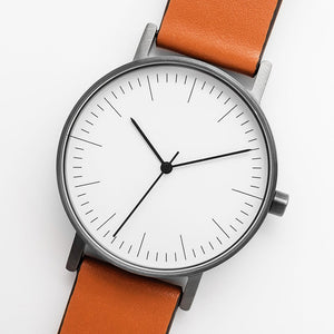 B001 Watch, Gunmetal Case, White Dial, Leather Strap - Tan - BIJOUONE