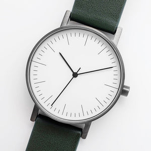 B001 Watch, Gunmetal Case, White Dial, Leather Strap