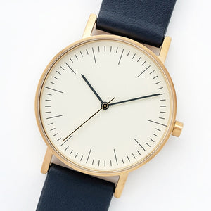 B001 Watch, Gold Case, Off White Dial, Leather Strap - Navy - BIJOUONE