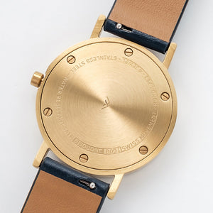B001 Watch, Gold Case, Off White Dial, Leather Strap - Navy - BIJOUONE